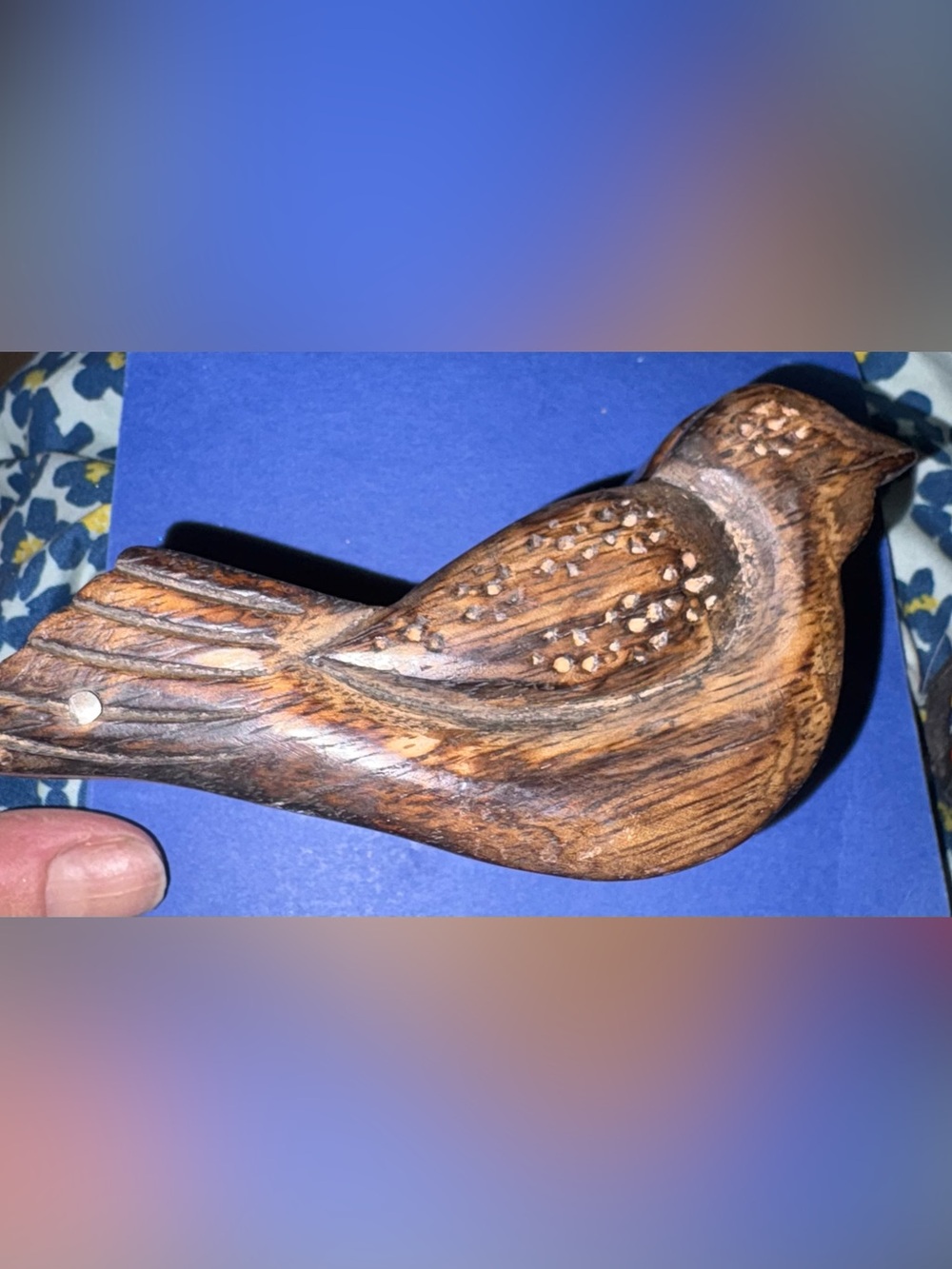 Vintage  Wood Hand Craved Bird Trinket Box With Sliding Lid 5in X 2in